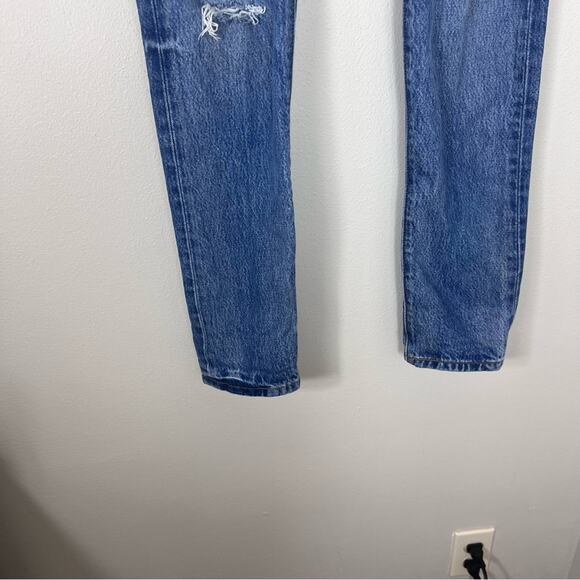 Levi’s 501 Skinny Straight Jeans Distressed Ripped Denim - Picture 4 of 11